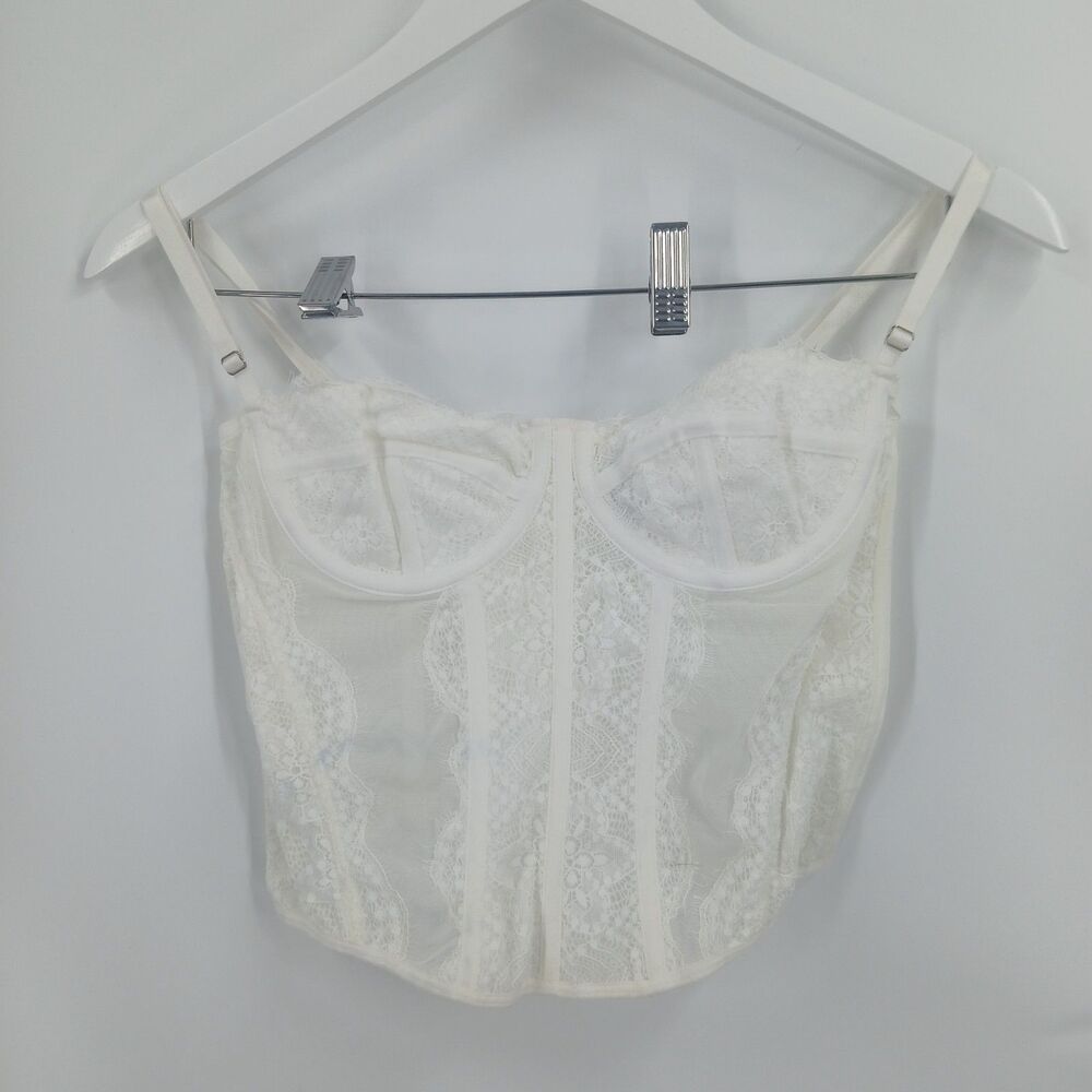 womens shein Cream Lace Bustier Corset Crop Top Size Medium